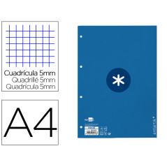 Recambio a4 antartik 80 hojas 90g/m2 cuadro 5mm 4 taladros 1 banda con marco color azul oscuro uro