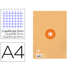 Recambio antartik a4 80 hojas 90g/m2 cuadro 5mm 4 taladros 1 banda con marco color peach