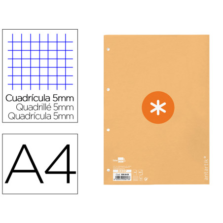 Recambio antartik a4 80 hojas 90g/m2 cuadro 5mm 4 taladros 1 banda con marco color peach