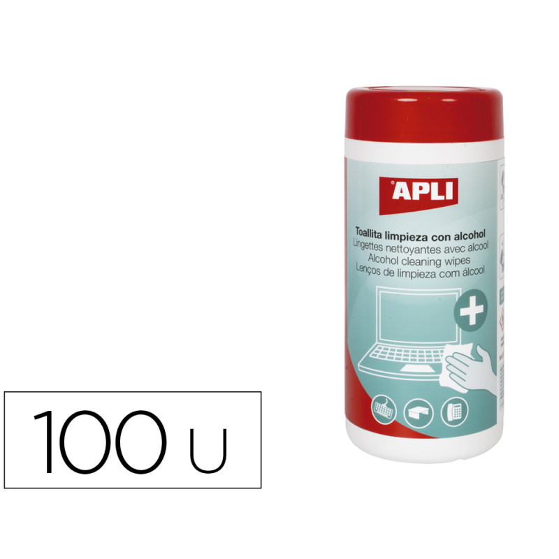 Toallita limpieza apli con alcohol bote de 100 unidades