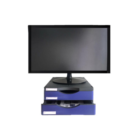 Soporte archivo 2000 para monitor poliester 100% reciclado 2 cajones a4 y folionegro/azul 360x300x145 mm