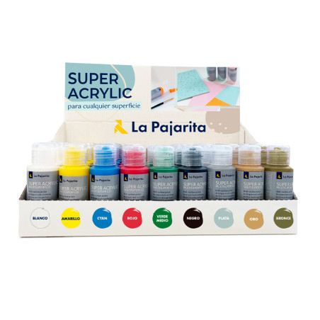 Pintura la pajarita super acrilica bote 60 ml expositor de sobremesa 54 unidades colores surtidos