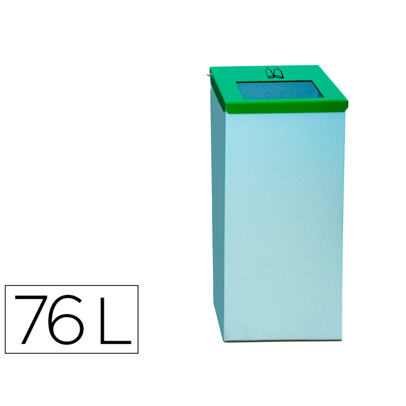 Contenedor papelera reciclaje con tapa abatible y aro interior capacidad 76 litros 81x36,5x26 cms