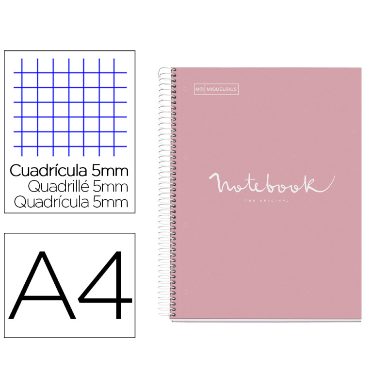 Cuaderno espiral miquelrius notebook 5 emotions tapa forrada din a4 microperforado 120 hojas 90g/m2 cuadro 5 mm