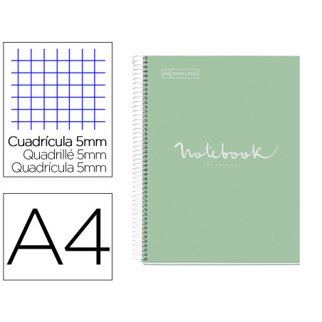 Cuaderno espiral miquelrius notebook 5 emotions tapa forrada din a4 microperforado 120 hojas 90g/m2 cuadro 5 mm