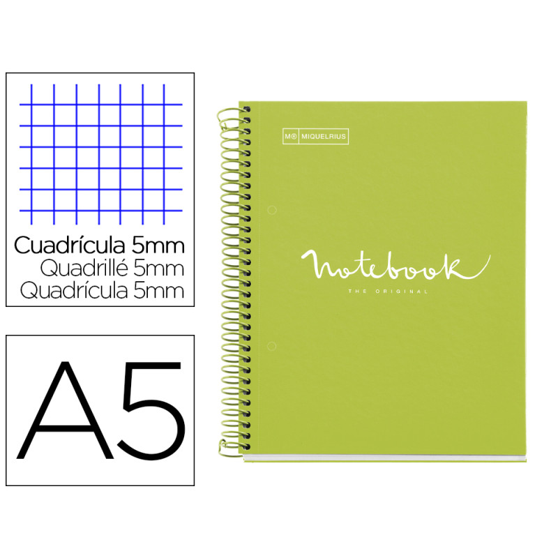 Cuaderno espiral miquelrius notebook 1 emotions tapa forrada din a5 microperforado 80 hojas 90g/m2 cuadro 5 mm
