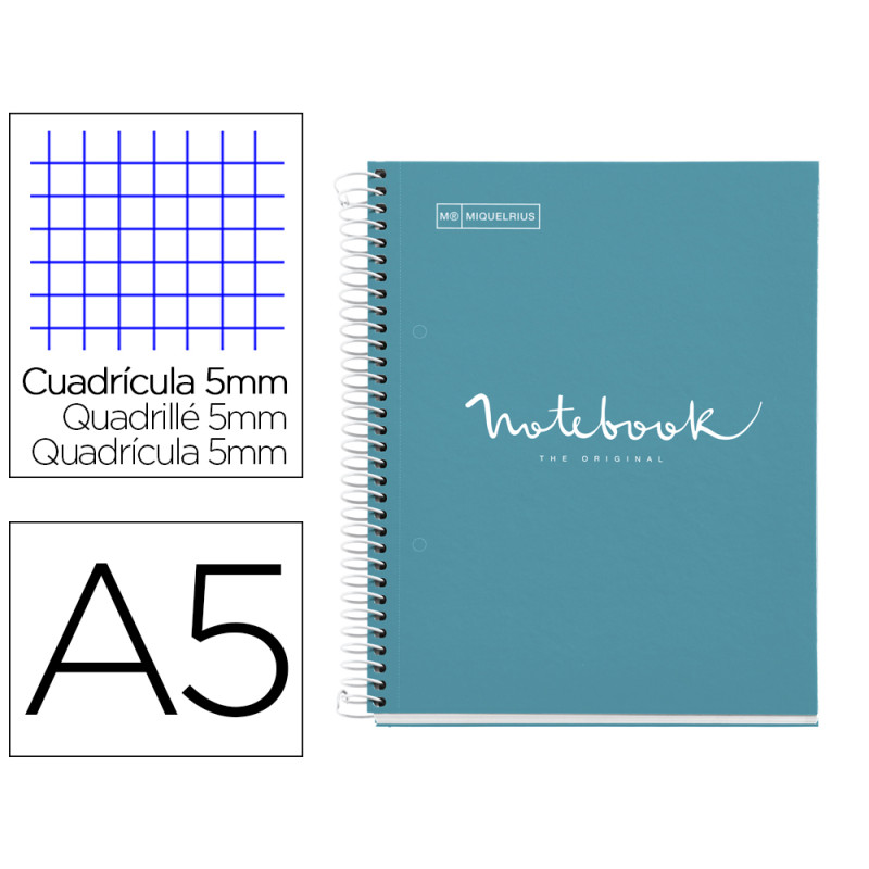 Cuaderno espiral miquelrius notebook 1 emotions tapa forrada din a5 microperforado 80 hojas 90g/m2 cuadro 5 mm