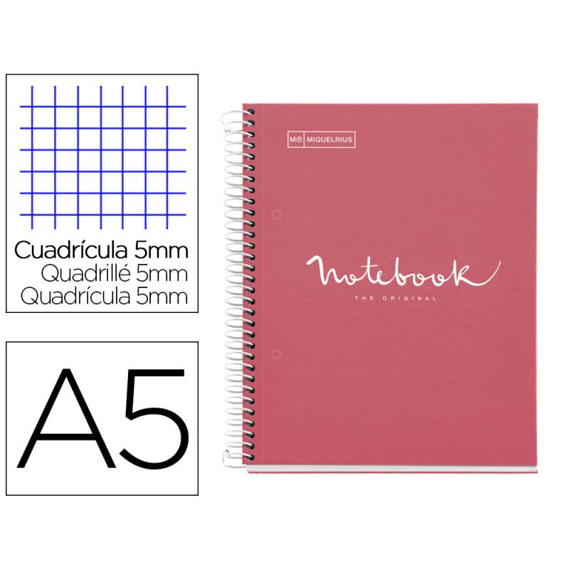 Cuaderno espiral miquelrius notebook 1 emotions tapa forrada din a5 microperforado 80 hojas 90g/m2 cuadro 5 mm