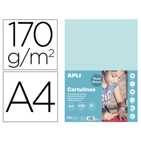 Cartulina apli din a4 170g/m2 azul claro paquete de 50 hojas