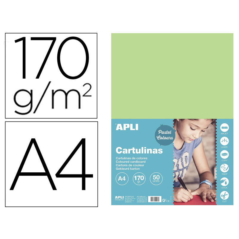 Cartulina apli din a4 170g/m2 verde claro paquete de 50 hojas Cartulina apli din a4 170g/m2 verde claro paquete de 50 hojas