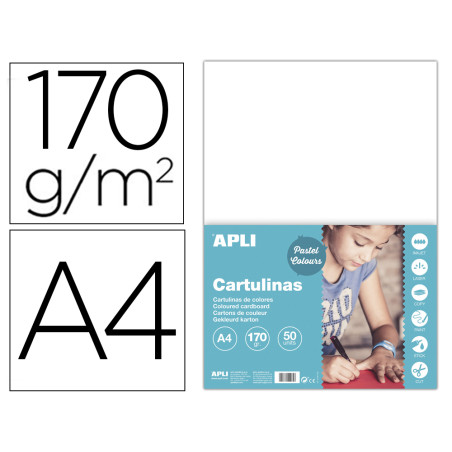 Cartulina apli din a4 170g/m2 blanco paquete de 50 hojas