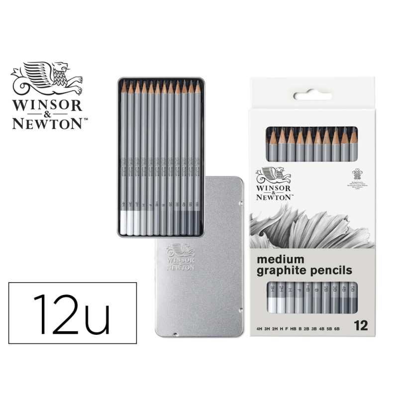 Lapices de grafito medium winsor&newton studio coleccion caja metalica con 12 unidades graduaciones surtidas