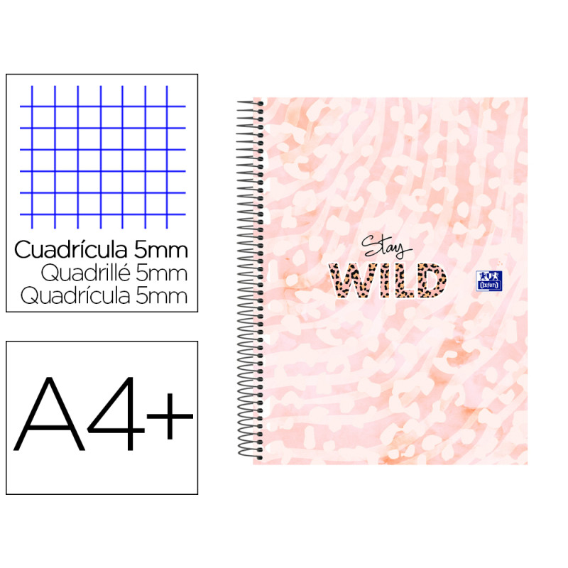 Cuaderno espiral oxford europeanbook 5 animal print din a4+ 120 hojas cuadro 5 mm