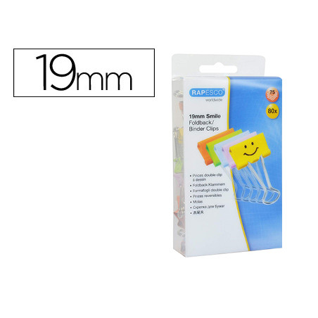 Pinza metalica rapesco reversible 19 mm sonrisas colores surtidos cajita de 80 unidades