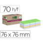 Bloc de notas adhesivas quita y pon post-it super sticky 76x76 mm 70 hojas recicladas paquete de 14 unidades