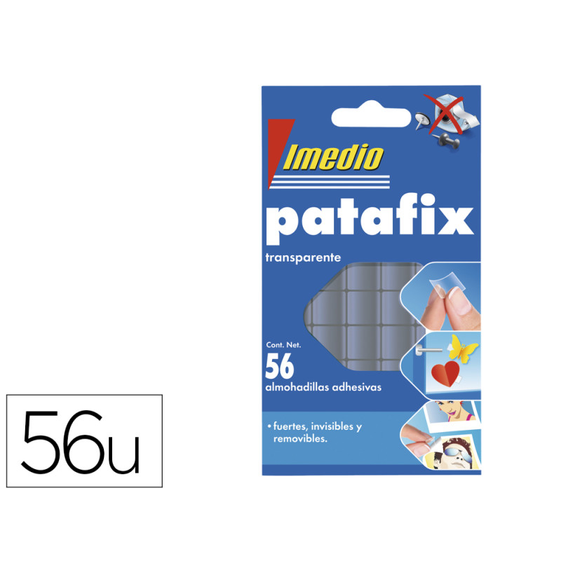 Sujetacosa imedio patafix almohadilla adhesiva transparente removible blister de 56 unidades