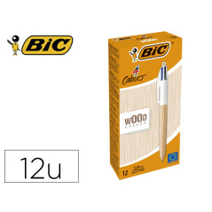 Boligrafo bic cuatro colores wood caja de 12 unidades