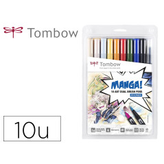 Rotulador tombow abt dual brush acuarelable doble punta fina/pincel estuche de 10 colores manga shonen