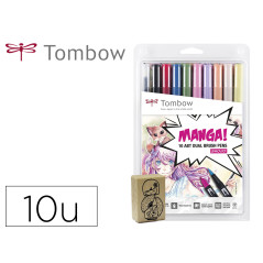 Rotulador tombow abt dual brush acuarelable doble punta fina/pincel estuche de 10 colores manga shojo