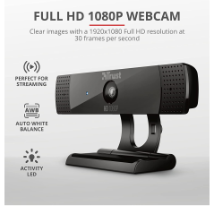 Camara webcam trust gxt 1160 vero con microfono 8 mpx full hd 1080p