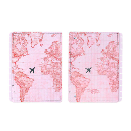 Portada y contraportada cuaderno inteligente grande mapa mundi rosa