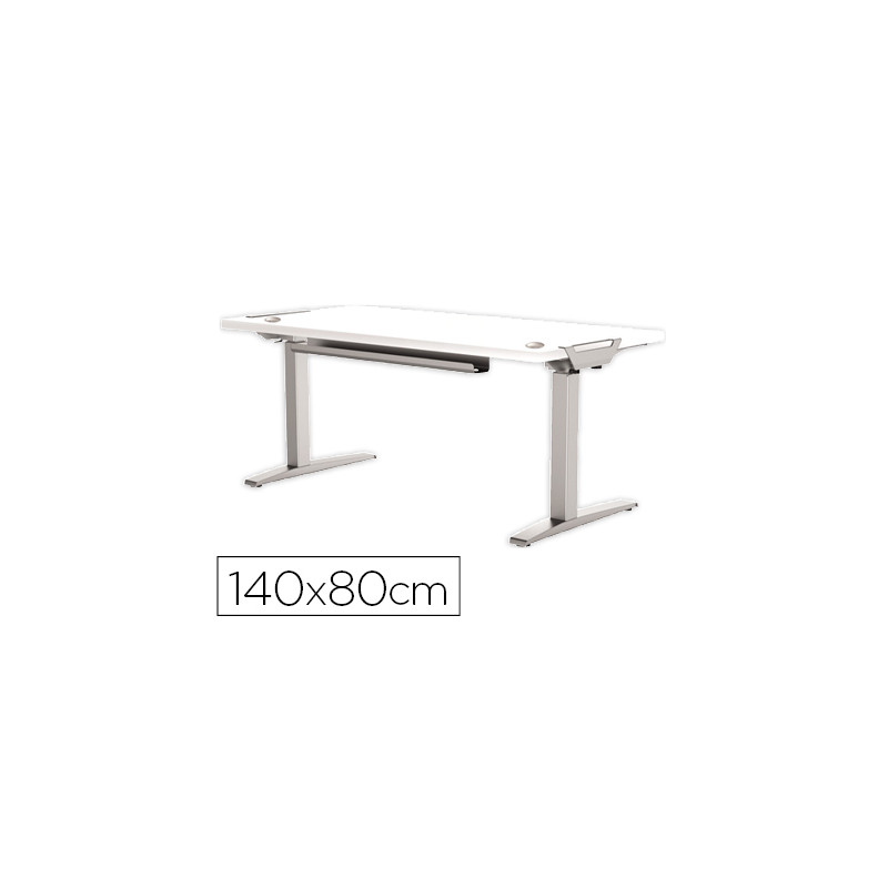 Mesa de oficina levado base metal acero pintado sistema electrico regulable altura tablero blanco 140 x 80 cm