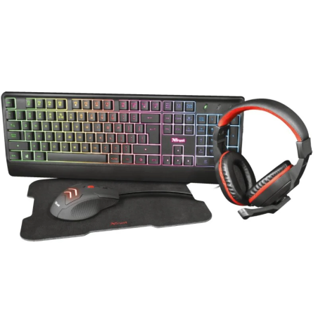 Kit gaming trust ziva 4 en 1 teclado + raton + alfombrilla + auriculares