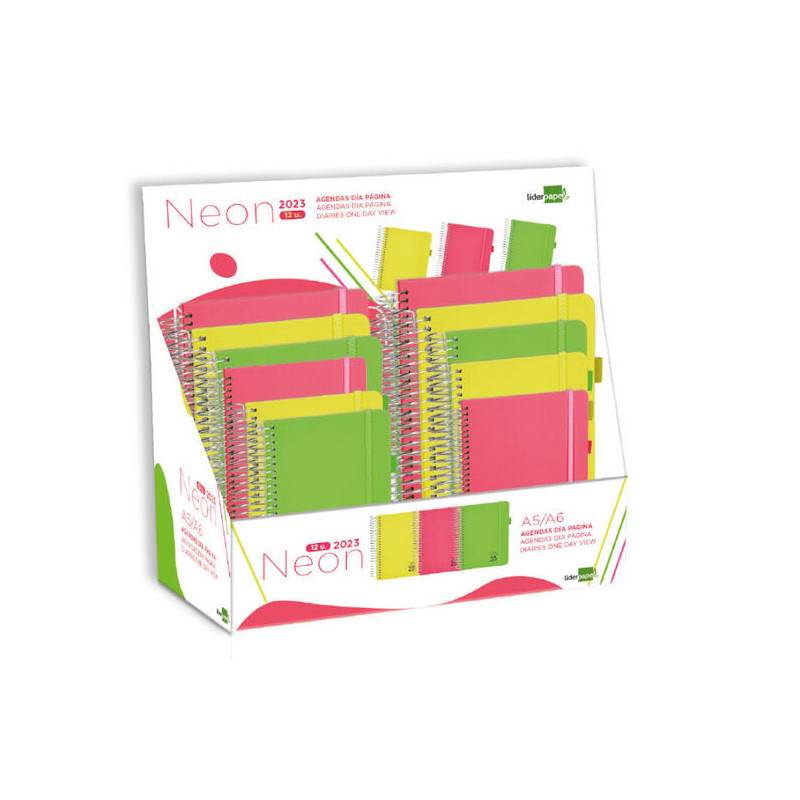 Agenda espiral liderpapel neon a5 y a6 2023 dia pagina colores surtidos papel 70 gr expositor de 12 agendas Agenda espiral liderpapel neon a5 y a6 2023 dia pagina colores surtidos papel 70 gr expositor de 12 agendas