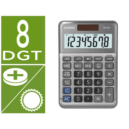 Calculadora casio ms-80f sobremesa 8 digitos tax +/- color plata