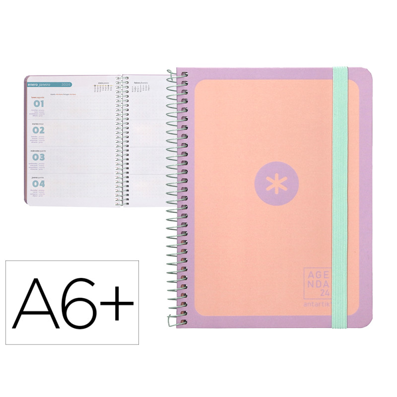 Agenda de oficina antartik a6+ 2024 semana vista 80 gr con sobre y 3 hojas pegatinas peach 130x175 mm