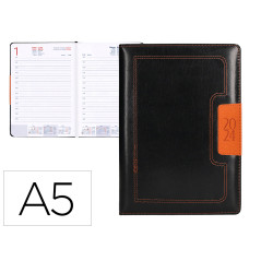 Agenda encuadernada liderpapel dorios 15x21 cm 2024 dia pagina color negro y naranja papel 70 gr