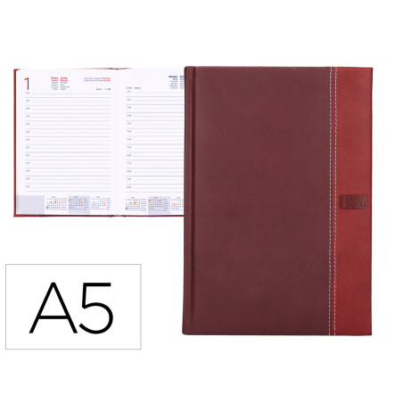 Agenda encuadernada liderpapel chatzi 15x21 cm 2024 dia pagina color burdeos papel 70 gr