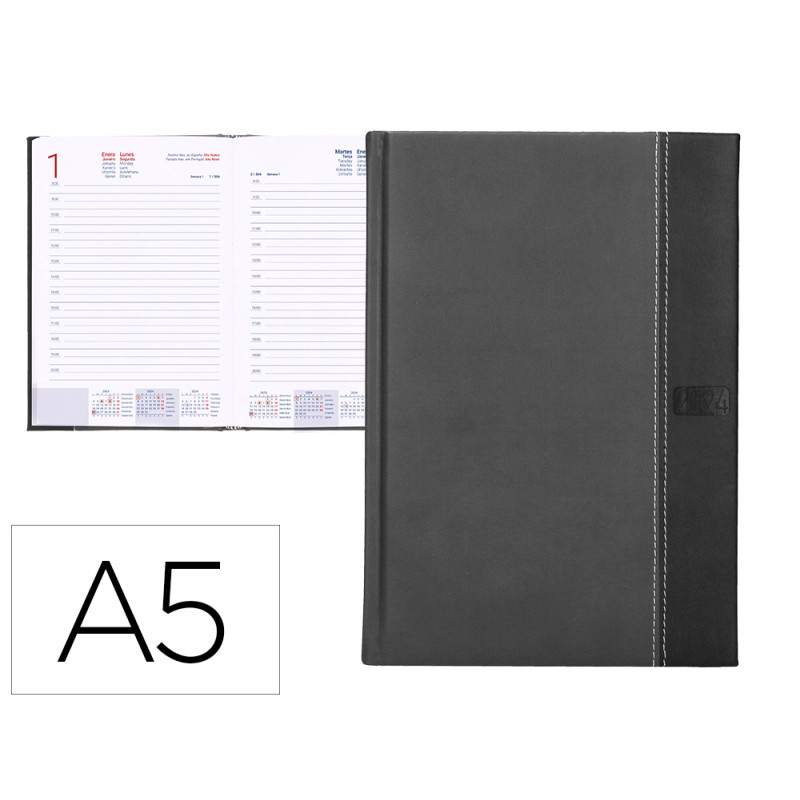 Agenda encuadernada liderpapel chatzi 15x21 cm 2024 dia pagina color gris papel 70 gr
