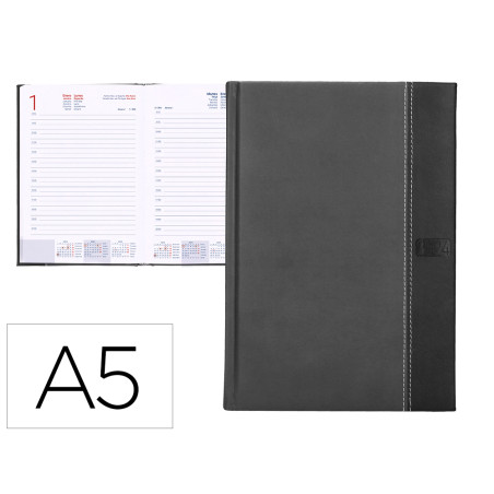 Agenda encuadernada liderpapel chatzi 15x21 cm 2024 dia pagina color gris papel 70 gr