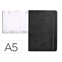 Agenda encuadernada liderpapel esparta 15x21 cm 2024 dia pagina con gomilla color gris papel 70 gr