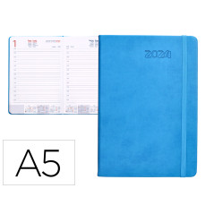 Agenda encuadernada liderpapel esparta 15x21 cm 2024 dia pagina con gomilla color azul papel 70 gr