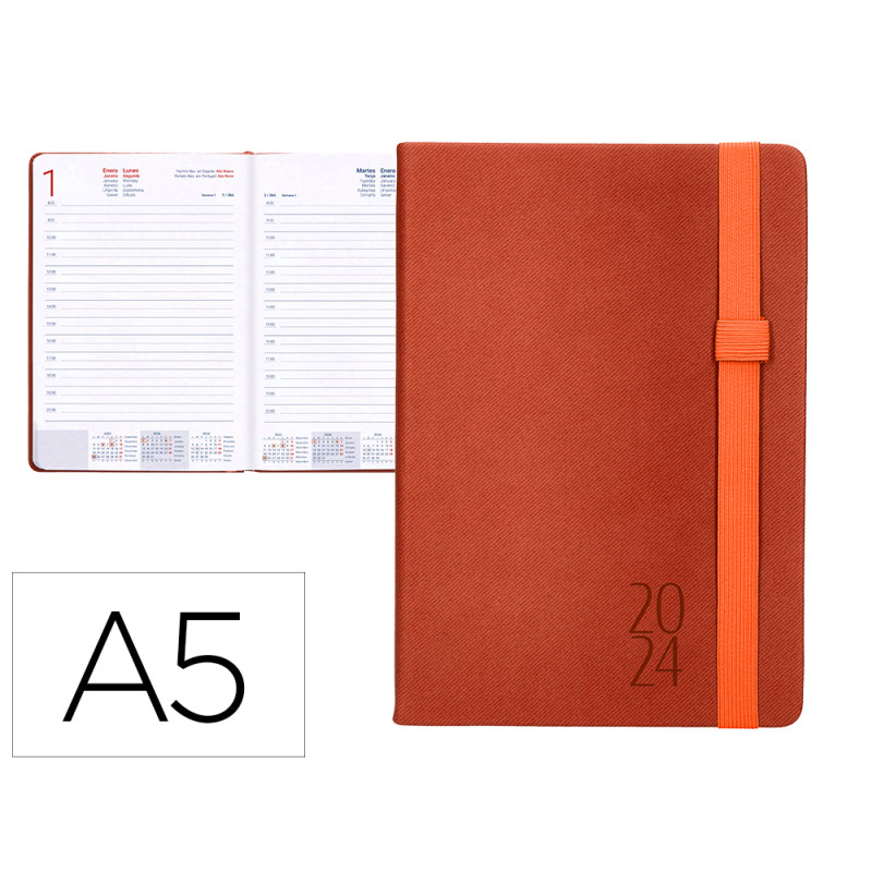 Agenda encuadernada liderpapel larisis 15x21 cm 2024 dia pagina color rojo papel 70 gr