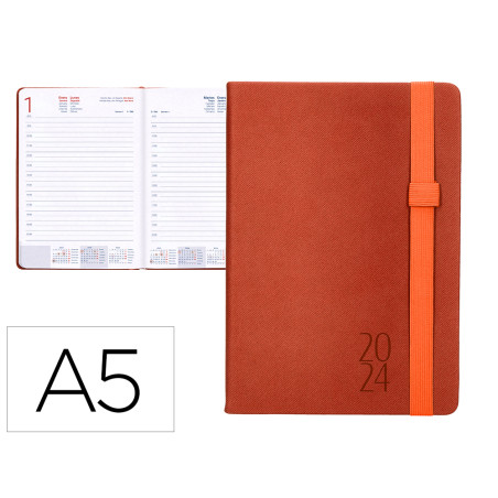 Agenda encuadernada liderpapel larisis 15x21 cm 2024 dia pagina color rojo papel 70 gr