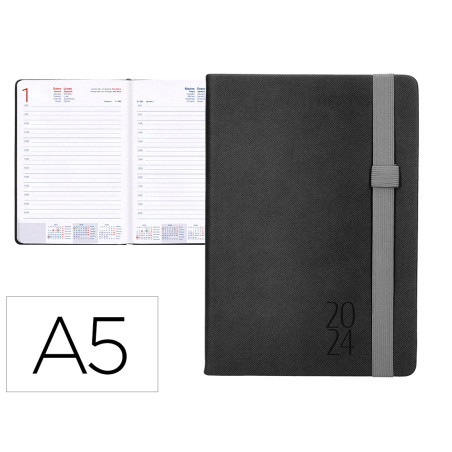 Agenda encuadernada liderpapel larisis 15x21 cm 2024 dia pagina color negro papel 70 gr