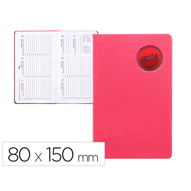 Agenda encuadernada liderpapel kilkis 8x15 cm 2024 semana vista color rosa papel 70 gr