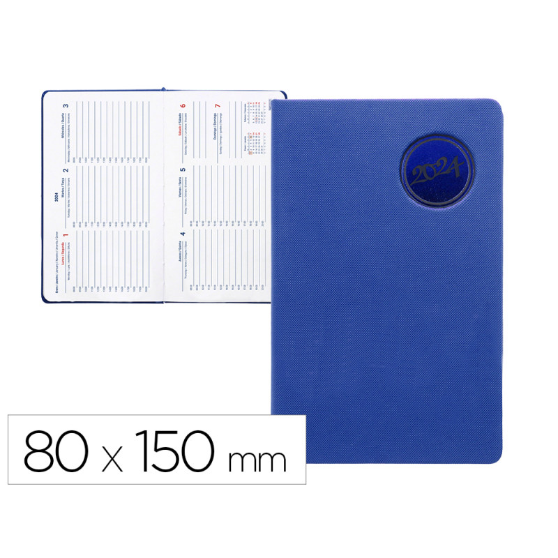Agenda encuadernada liderpapel kilkis 8x15 cm 2024 semana vista color azul papel de 70 gr