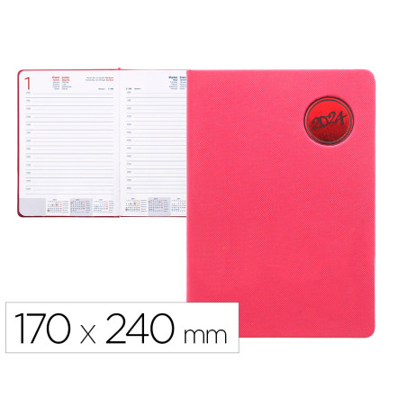 Agenda encuadernada liderpapel kilkis 17x24 cm 2024 dia pagina color rosa papel 70 gr