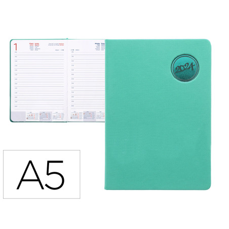 Agenda encuadernada liderpapel kilkis 15x21 cm 2024 dia pagina color turquesa papel 70 gr