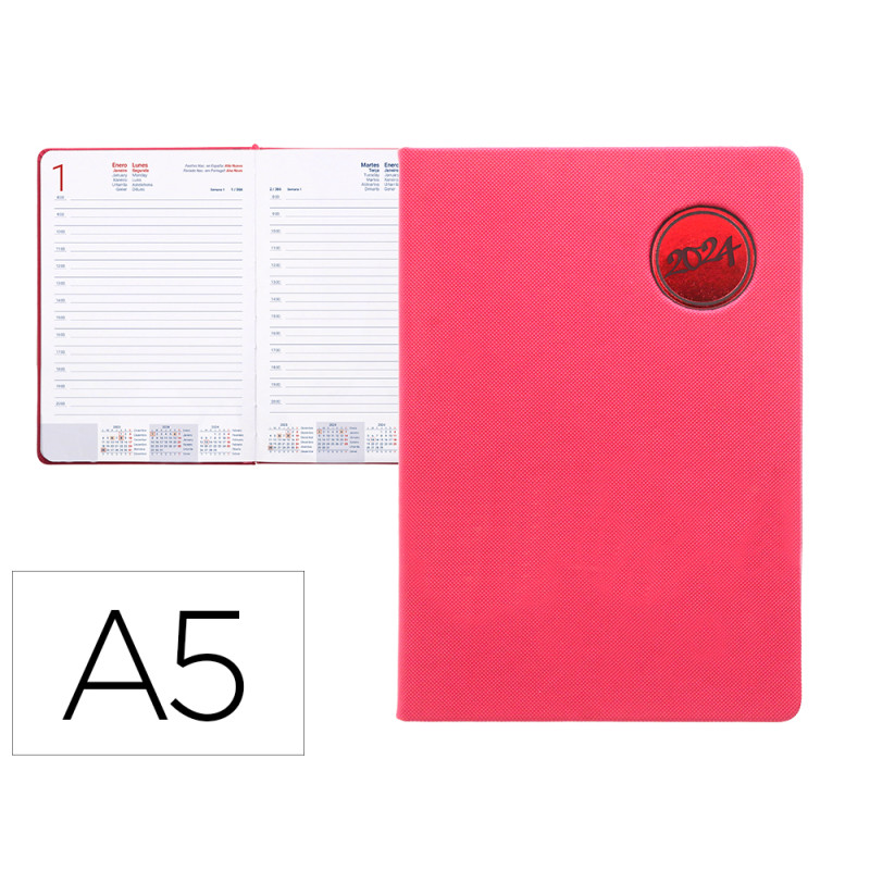 Agenda encuadernada liderpapel kilkis 15x21 cm 2024 dia pagina color rosa papel 70 gr