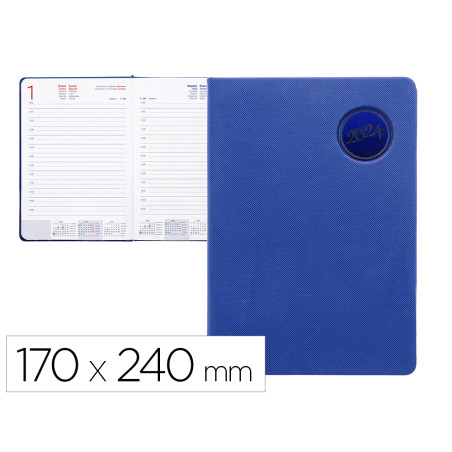 Agenda encuadernada liderpapel kilkis 15x21 cm 2024 dia pagina color azul papel 70 gr