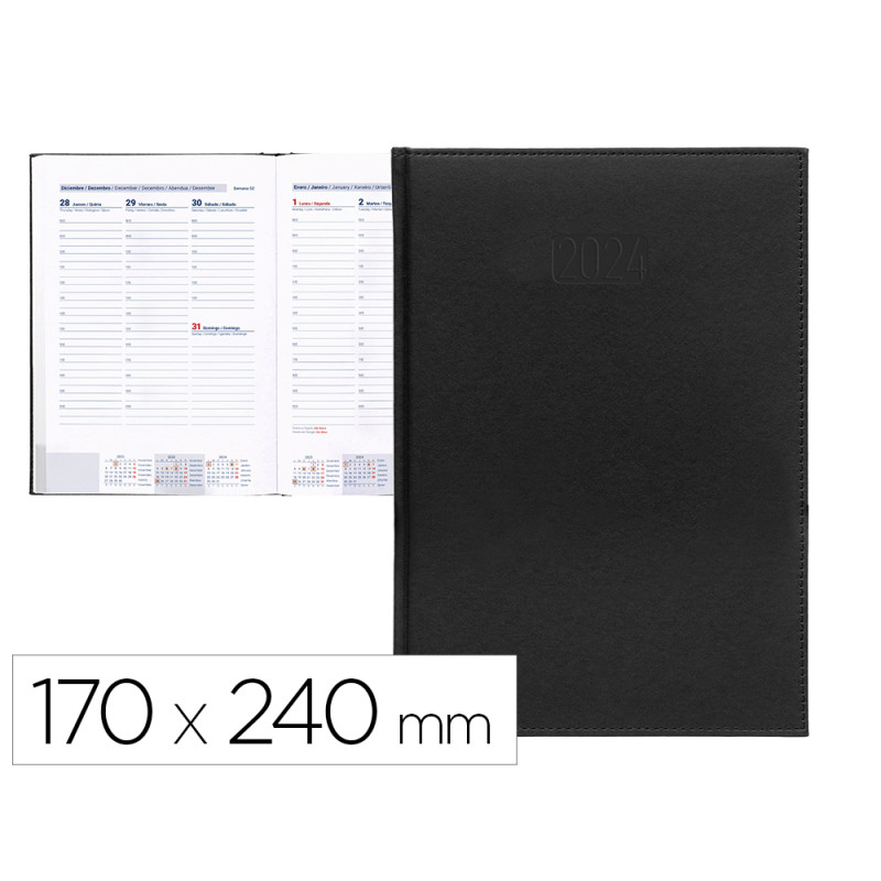 Agenda encuadernada liderpapel creta 17x24 cm 2024 semana vista color negro papel 70 gr