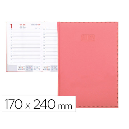 Agenda encuadernada liderpapel creta 17x24 cm 2024 dia pagina color rosa papel 70 gr