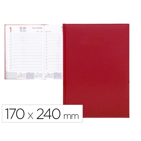 Agenda encuadernada liderpapel creta 17x24 cm 2024 dia pagina color rojo papel 70 gr