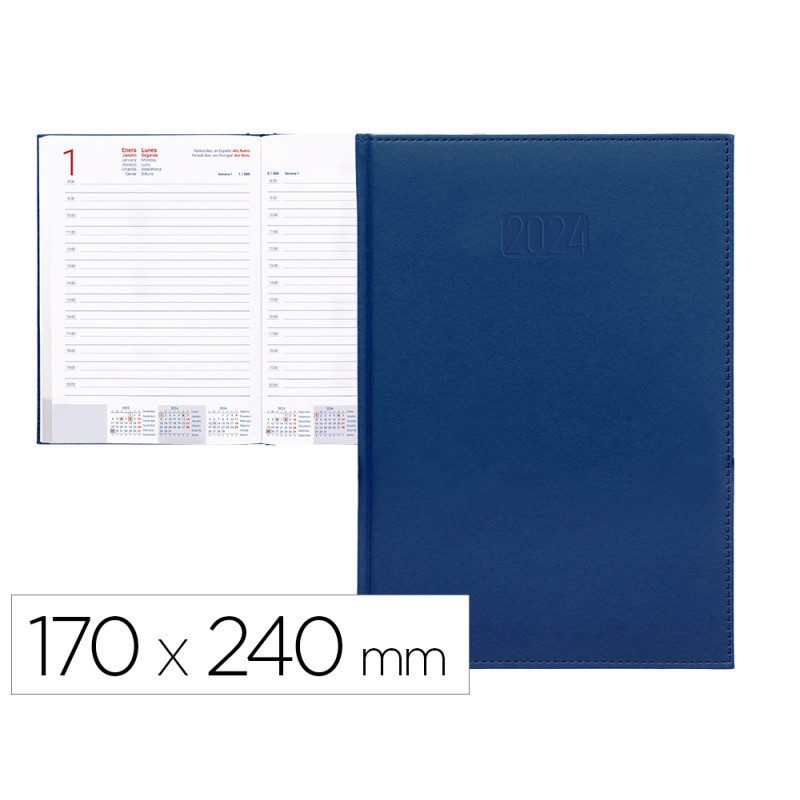 Agenda encuadernada liderpapel creta 17x24 cm 2024 dia pagina color azul papel 70 gr