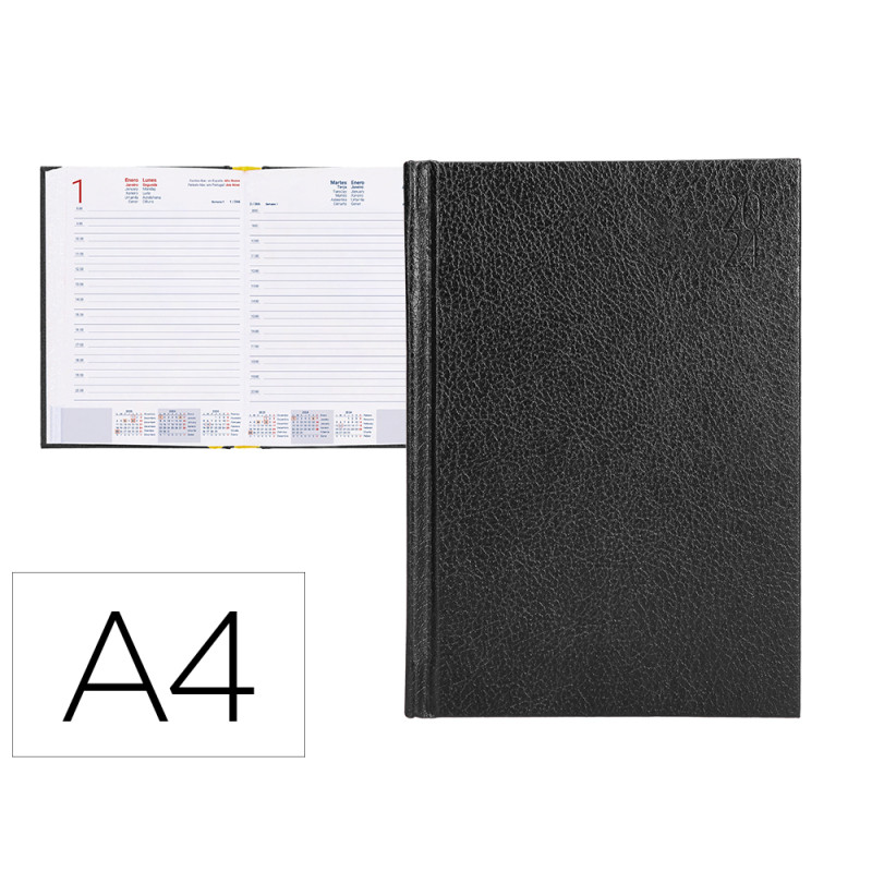 Agenda encuadernada liderpapel corfu a4 2024 dia pagina color negro papel 60 gr